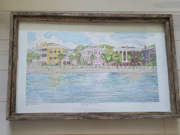 Jeanie Drucker Other - Jeanie Drucker Battery Reflections Charleston SC Framed Watercolor Print 17x11